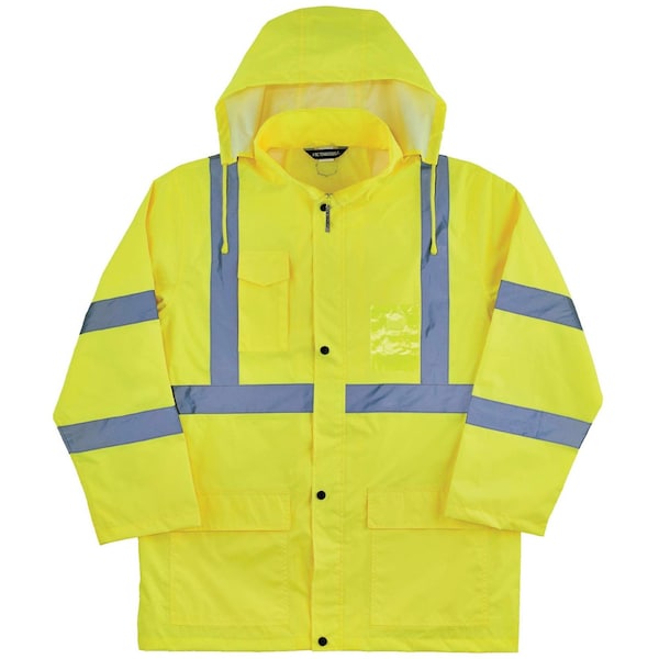 Ergodyne Hi-Vis Rain Jacket, Polyurethane, 150D Oxford Polyester, Class 3 Type R, Lime, 3XL 8366 - main